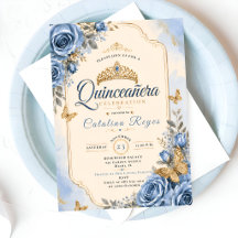 Elegante Quinceañera Floral Azul