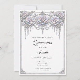Convites Elegante Quinceañera Floral Iridescente