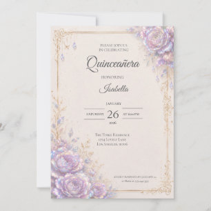 Convites Elegante Quinceañera Floral Iridescente