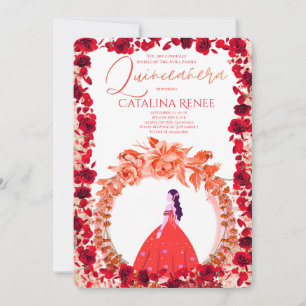 Convites Elegante Quinceañera Floral Rosa