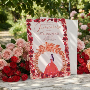 Convites Elegante Quinceañera Floral Rosa