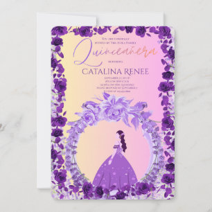 Convites Elegante Quinceañera Floral Rosa