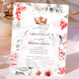 Convites Elegante Quinceañera Floral Vermelha