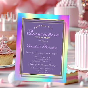 Convites Elegante Quinceañera Holográfica com Ombre
