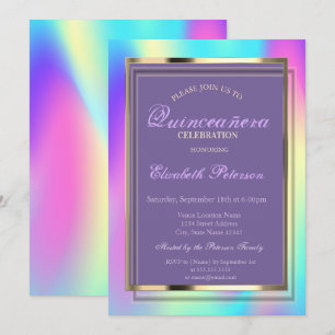 Convites Elegante Quinceañera Holográfica com Ombre
