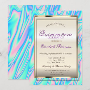 Convites Elegante Quinceañera Holográfica da Moda