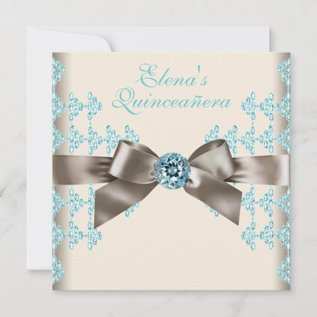 Convites Elegante Quinceanera Marrom e Azul Turquesa (Frente)