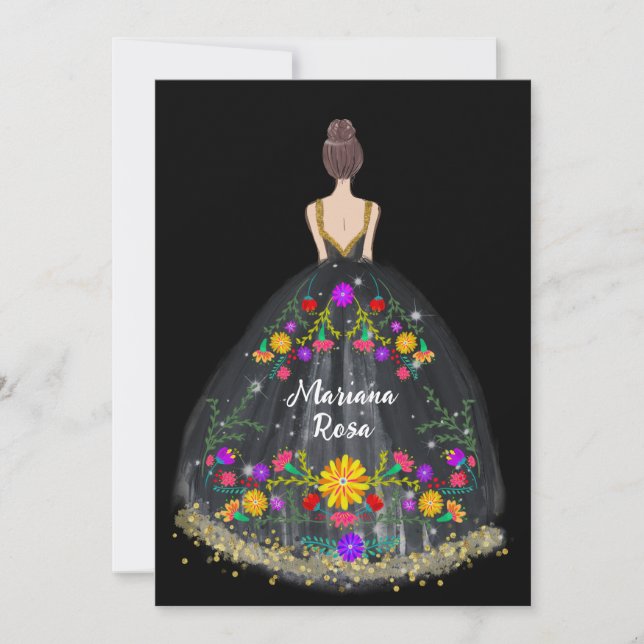 Convites Elegante Quinceanera Mexicana Fiesta Floral Birthd (Frente)