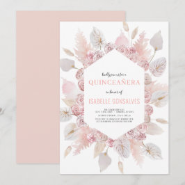 Convites Elegante QUINCEAÑERA Moderno Boho Watercolor Blush
