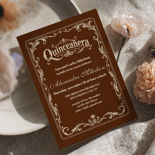 Convites Elegante Quinceañera Ocidental Marrom Marfim