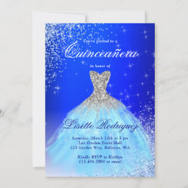 Convites Elegante Quinceanera Prata e Azul