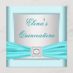 Convites Elegante Quinceanera Prata e Azul Turquesa