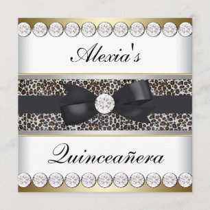 Convites Elegante Quinceanera Preta e Dourada