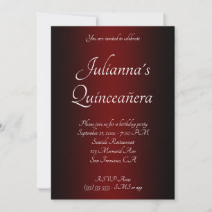 Convites Elegante Quinceañera Preto e Borgonha Ombre