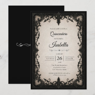 Convites Elegante Quinceañera Preto e Branco