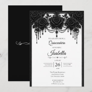 Convites Elegante Quinceañera Preto e Branco