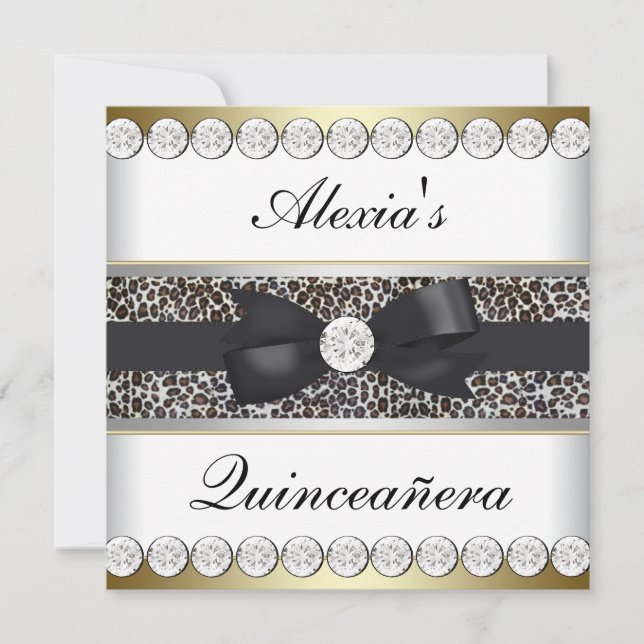 Convites Elegante Quinceanera Preto e Dourado (Frente)