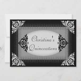 Convites Elegante Quinceañera Preto e Prata
