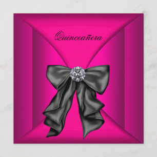 Convites Elegante Quinceanera Preto e Rosa Choque