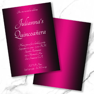 Convites Elegante Quinceañera Preto e Rosa Choque Ombre