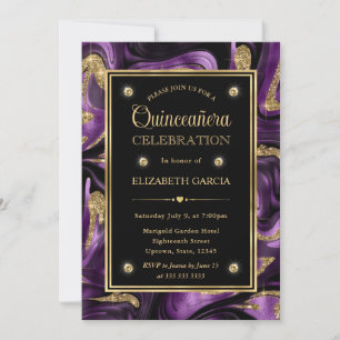 Convites Elegante Quinceanera Roxo Dourado Brilhante Derret