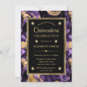Convites Elegante Quinceanera Roxo Dourado Brilhante Derret
