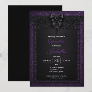 Convites Elegante Quinceañera Roxo Preto