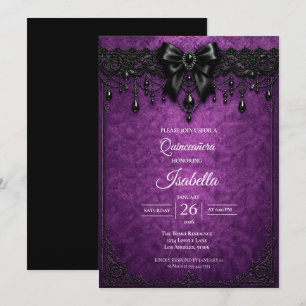 Convites Elegante Quinceañera Roxo Preto