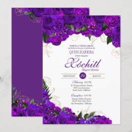 Convites Elegante Quinceanera Royal Purple Dourado Rosa Flo