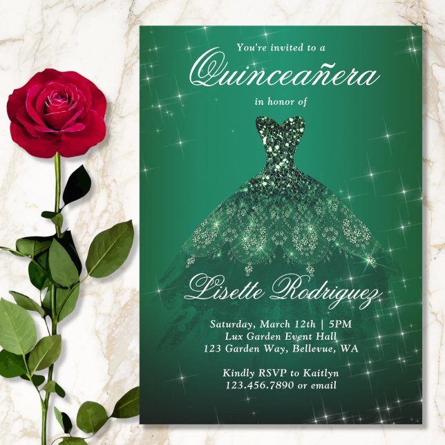 Convites Elegante Quinceanera Verde Esmeralda (Criador carregado)