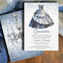 Elegante Quineanera Blue Glitter Blue Gown Party