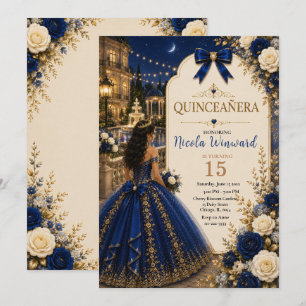 Convites Elegante Quinze Anos Azul Real e Dourado