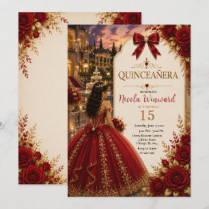 Convites Elegante Quinze Anos Vermelho e Dourado