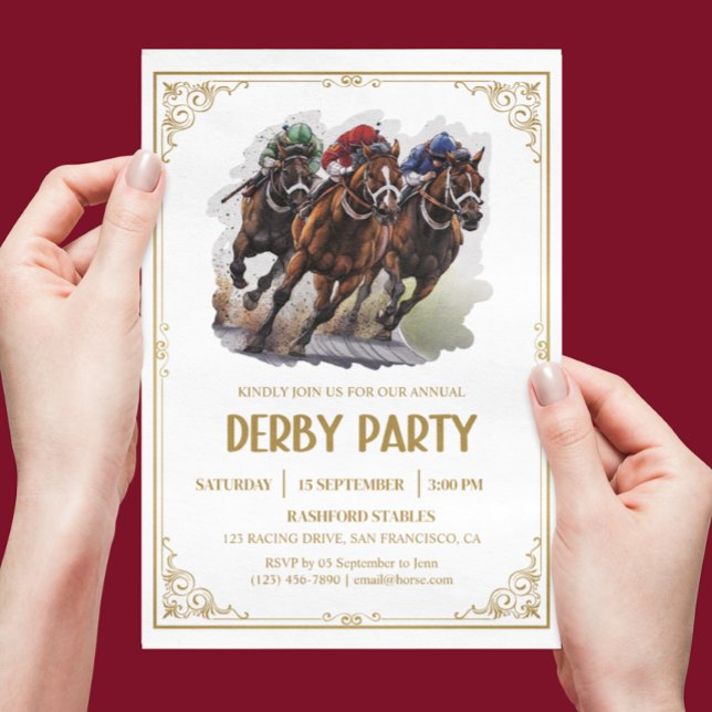 Convites Elegante Raça de Cavalos Derby (Vintage Gold Derby Party Invitation)