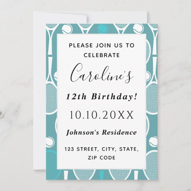 Convites Elegante Rackets de Tênis e Bolas do Tema Bonito d (Frente)