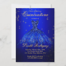 Elegante Real Azul E Dourada Quinceanera