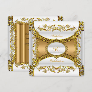 Convites Elegante Rebuscado Dourado Branco Fabuloso 50º Ani