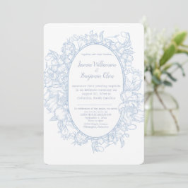 Convites Elegante Recepção de Casamento Azul Floral Casa Ab
