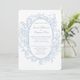 Convites Elegante Recepção de Casamento Azul Floral Casa Ab