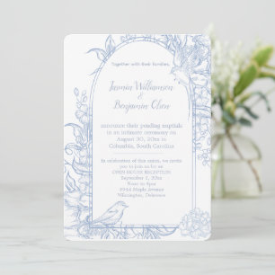 Convites Elegante Recepção de Casamento Azul Floral Casa Ab