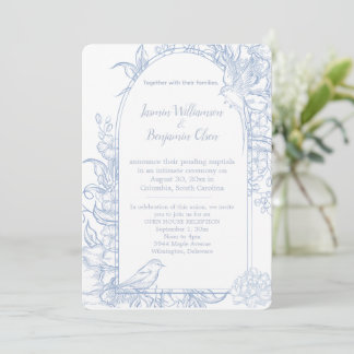 Convites Elegante Recepção de Casamento Azul Floral Casa Ab