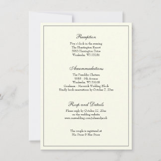 Convites Elegante Recepção de casamento Clássica de Marfim