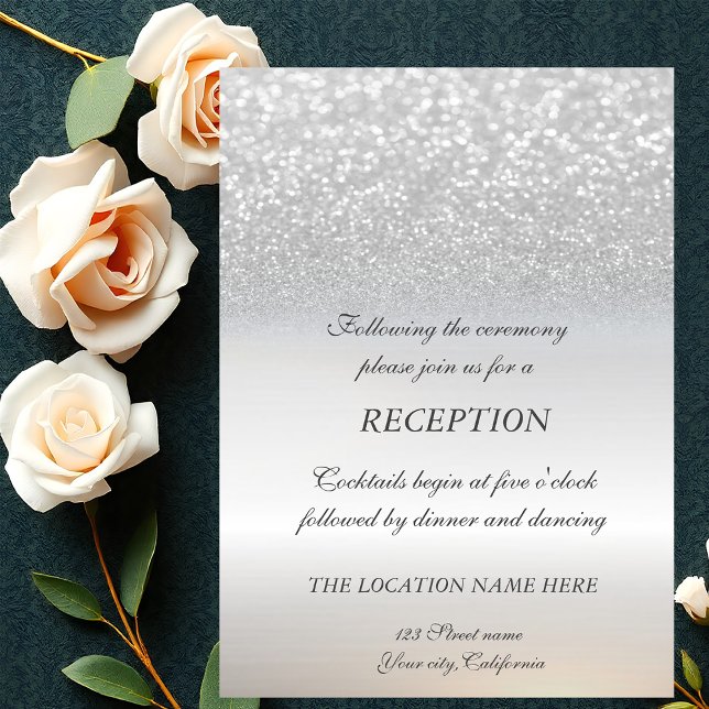 Convites Elegante Recepção de Casamento com Brilho Prateado (Criador carregado)