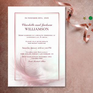 Convites Elegante Recepção de Casamento com Pena Rosa empoe