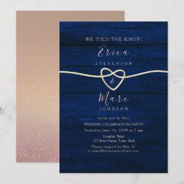 Convites Elegante Recepção de Casamento em Dourado e Azul M