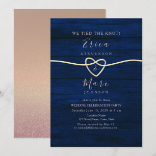 Convites Elegante Recepção de Casamento em Dourado e Azul M