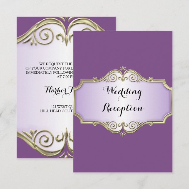 Convites Elegante Recepção de Casamento em Seda Antiga (Frente/Verso)