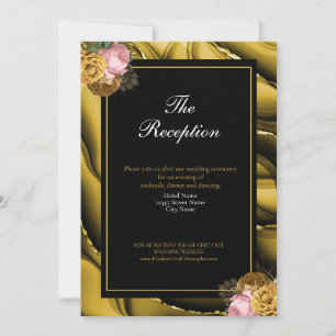 Convites Elegante Recepção de Casamento Floral Preto em Ága