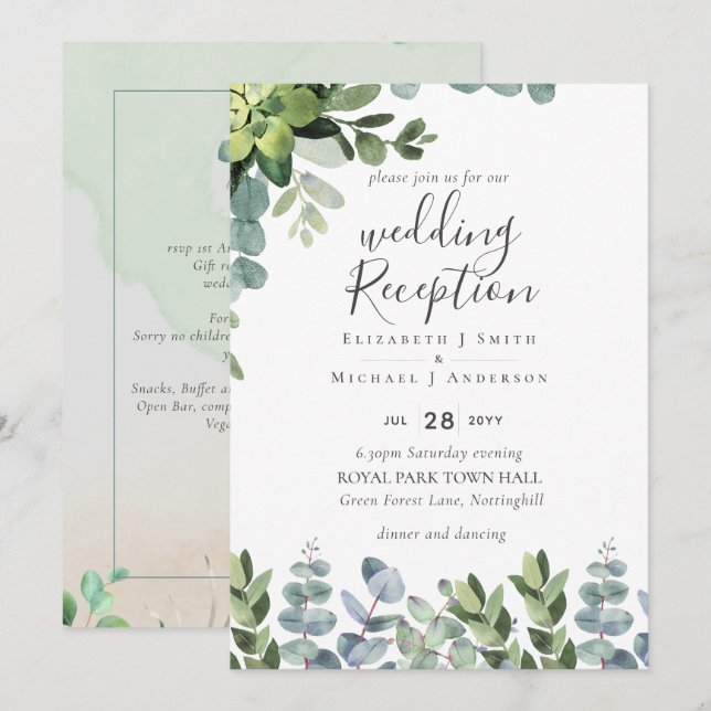 Convites Elegante Recepção de casamento Greenery, Só No (Frente/Verso)