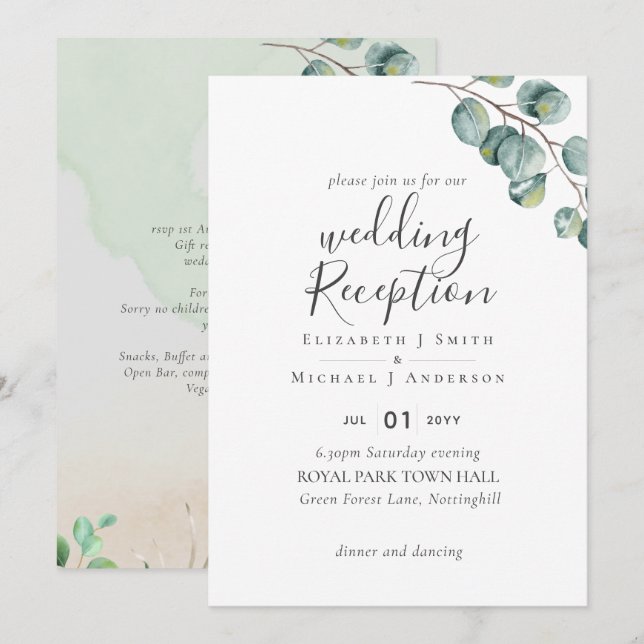 Convites Elegante Recepção de casamento Greenery, Só No (Frente/Verso)